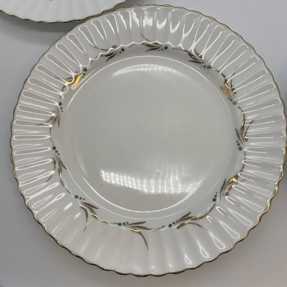 Fondeville EmbassyWare England Bone China Gold Leaf Cut Trim Set Of 6 Plates